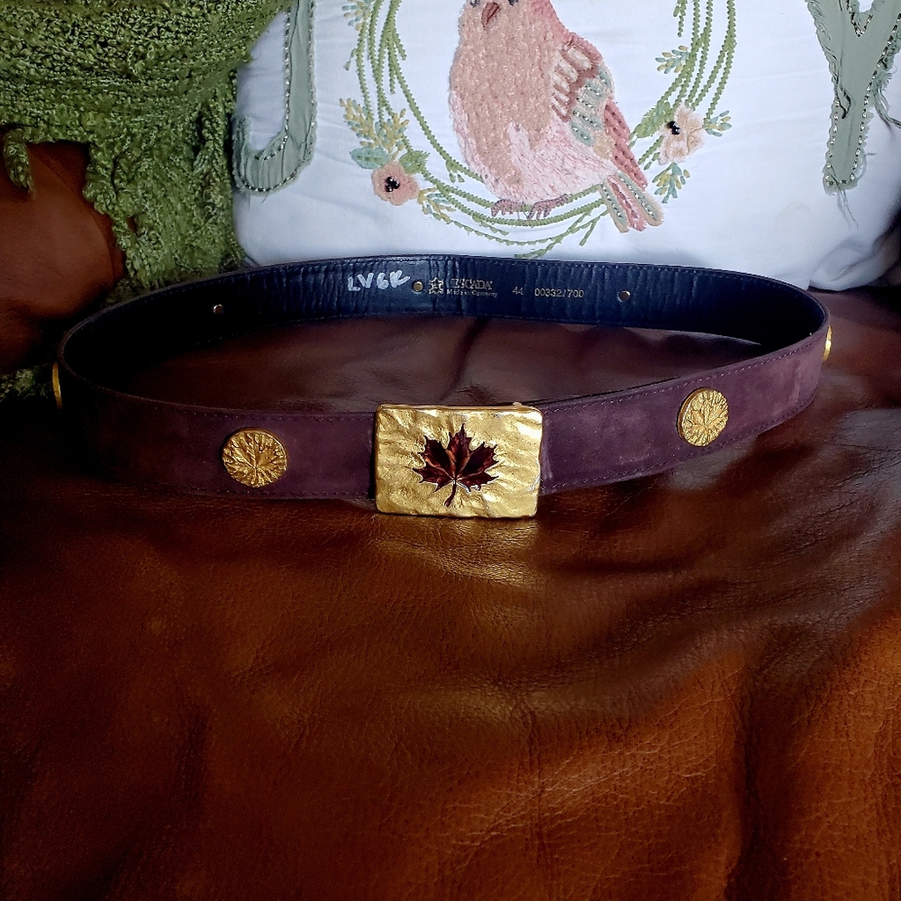 SOLD Vintage Escada Brown Suede Leather Belt with Gold Medallions